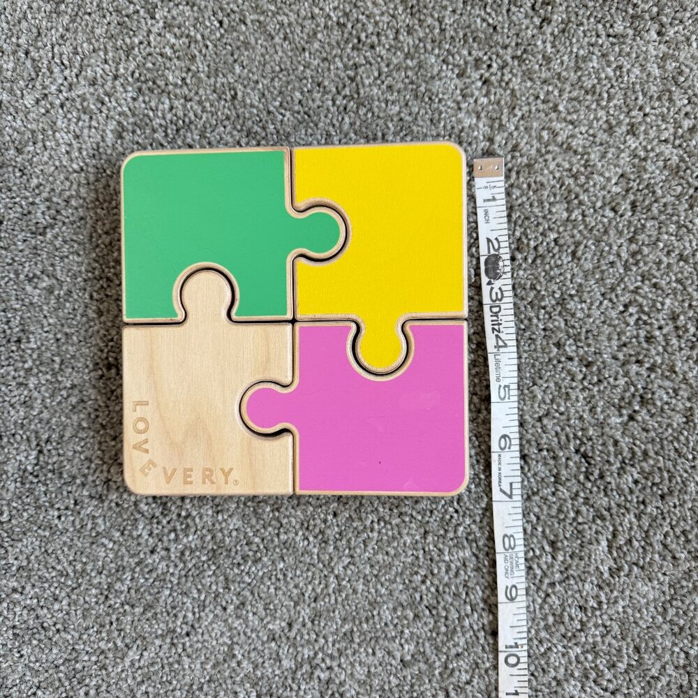 LOVEVERY 4 piece puzzle - wooden - multi-color - 7" x 7" x 1"